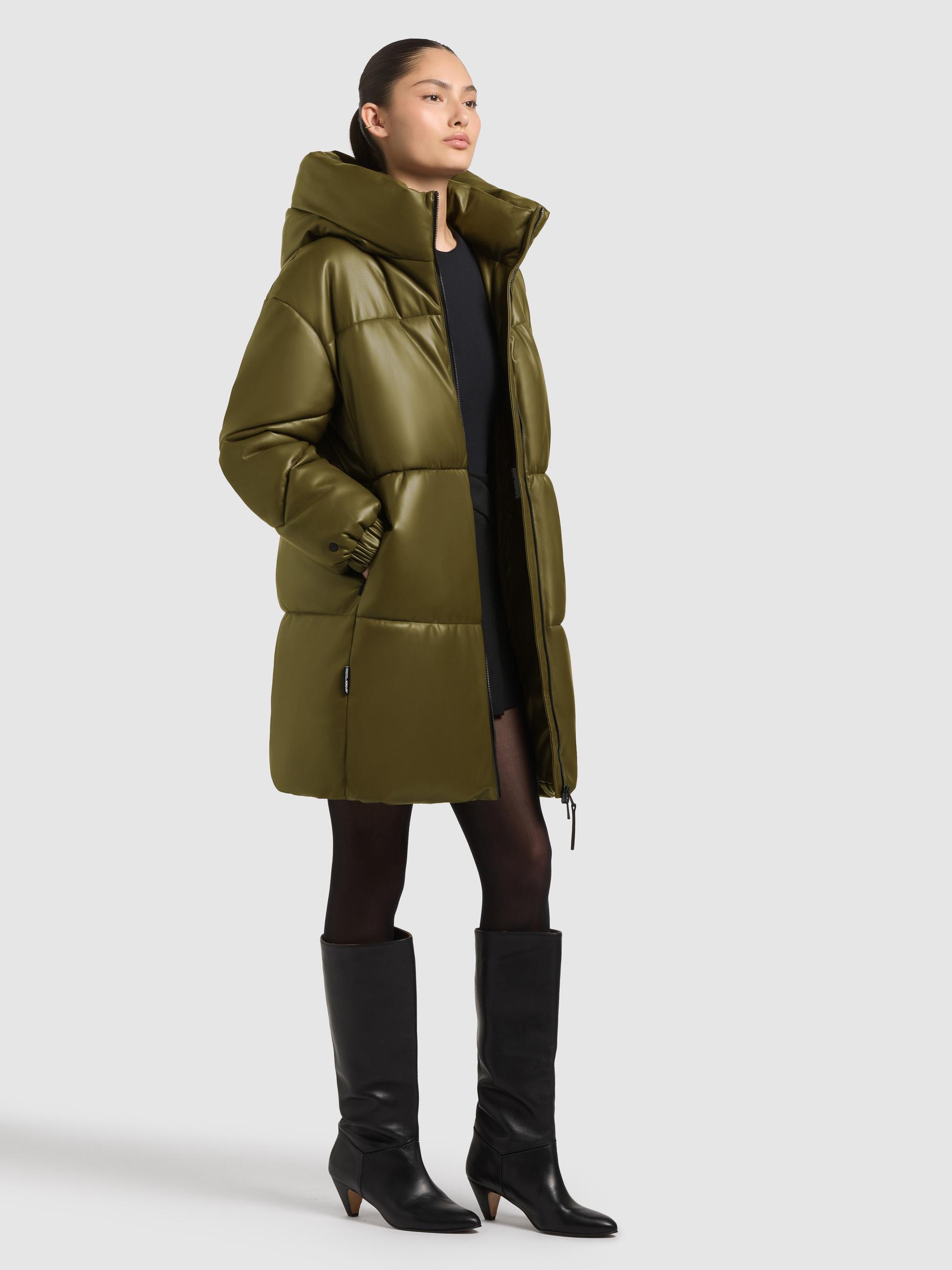 Kunstledermantel mit Kapuze "Lorsa" Olive