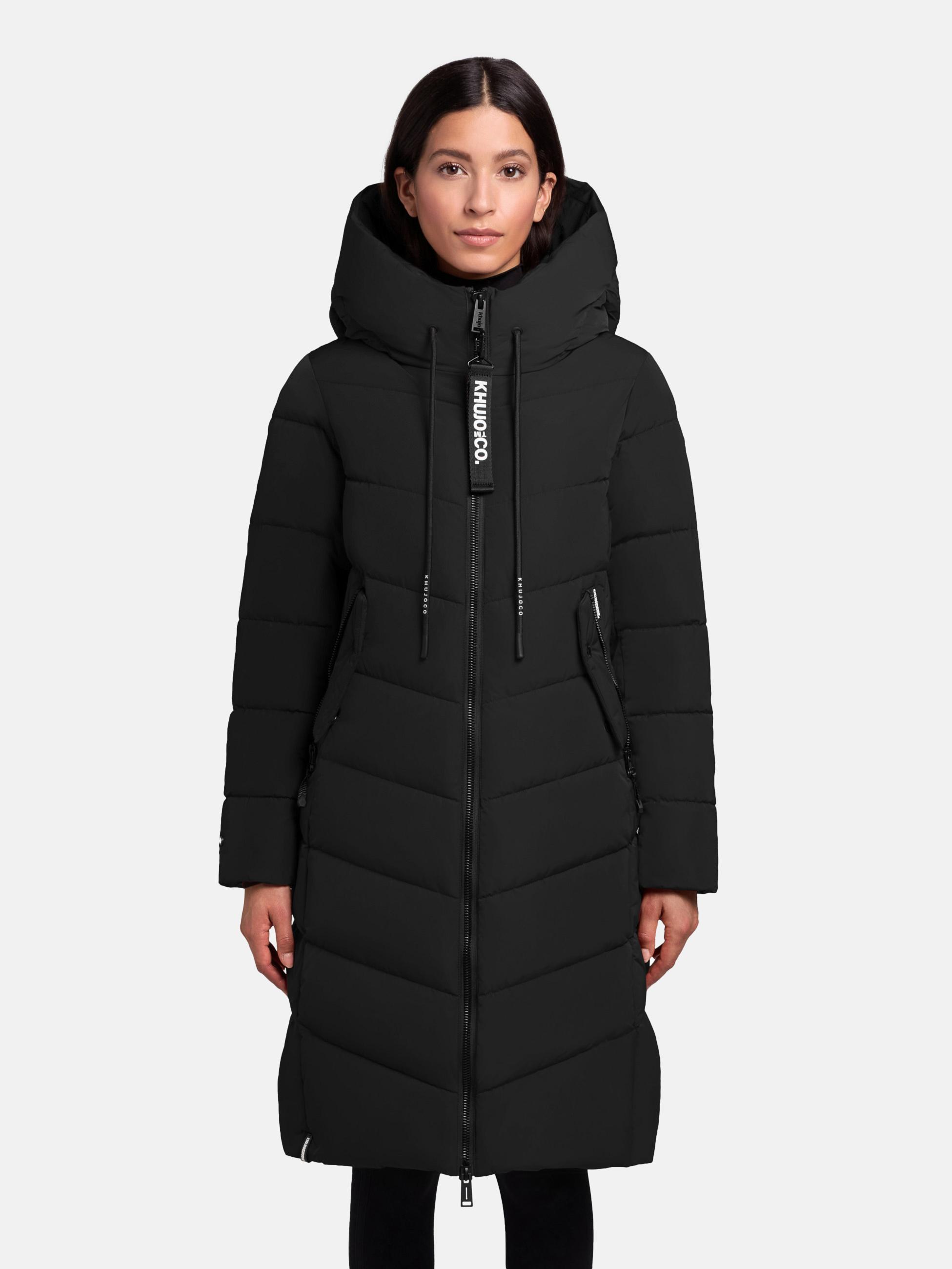 Warmer Steppmantel mit großer Kapuze "Mikia2-YM" Black