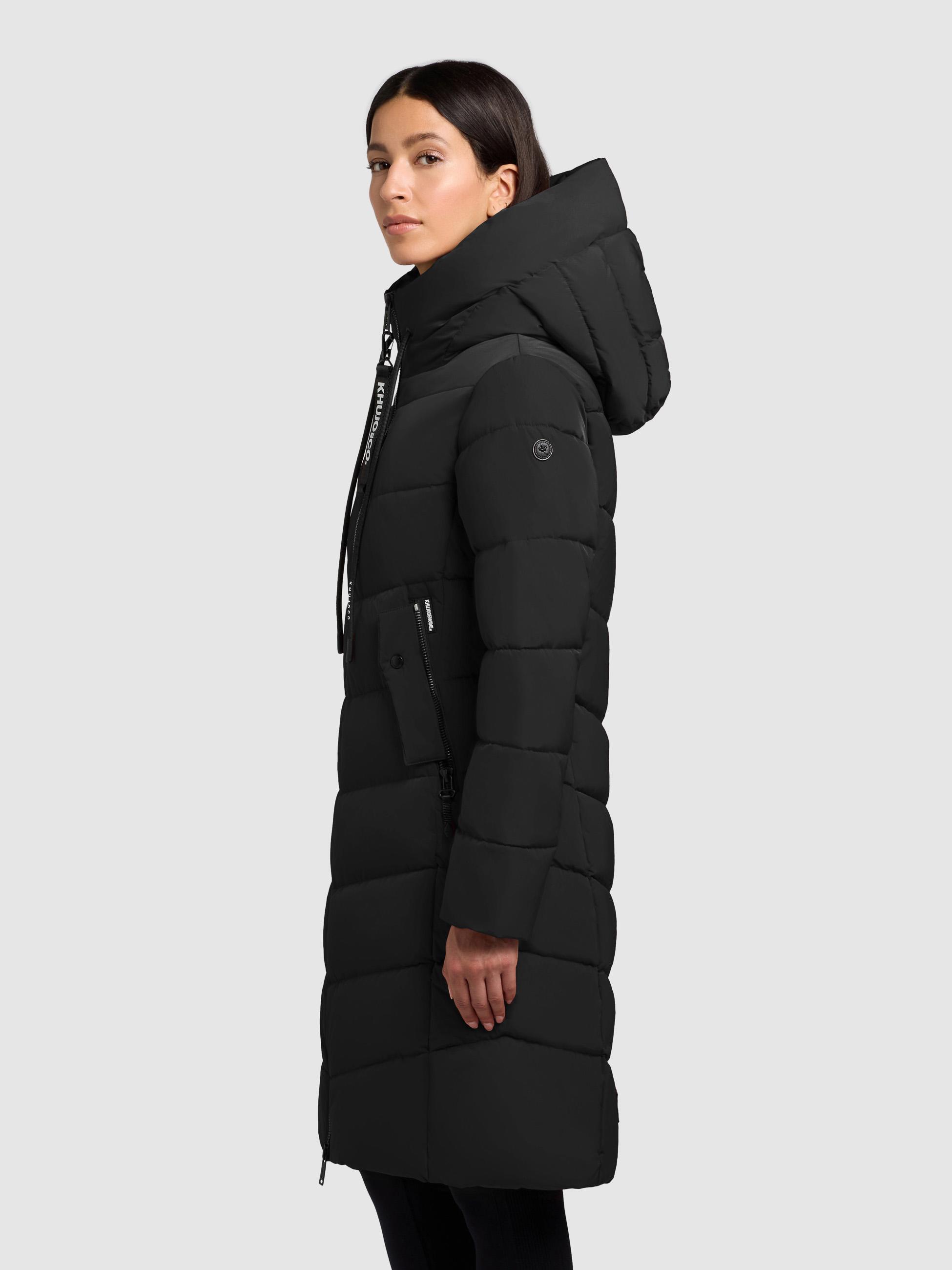 Warmer Steppmantel mit großer Kapuze "Mikia2-YM" Black