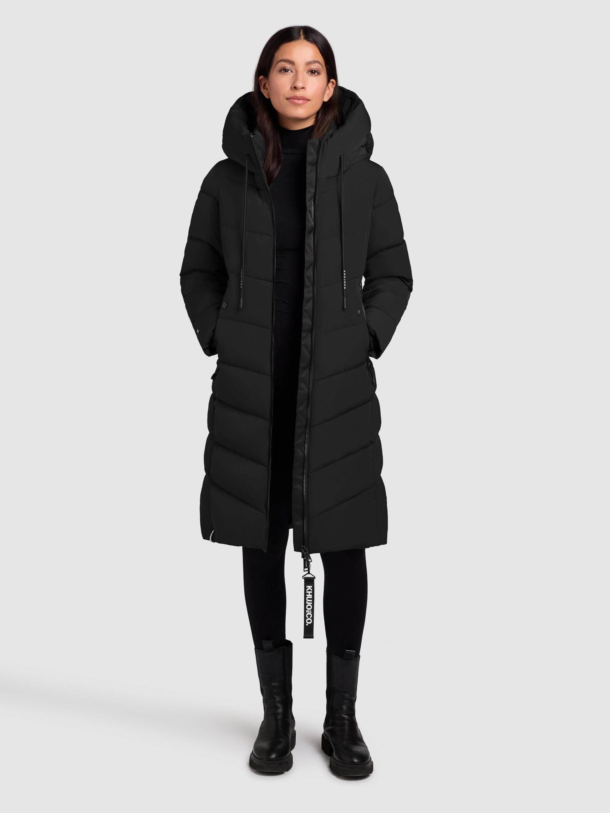 Warmer Steppmantel mit großer Kapuze "Mikia2-YM" Black