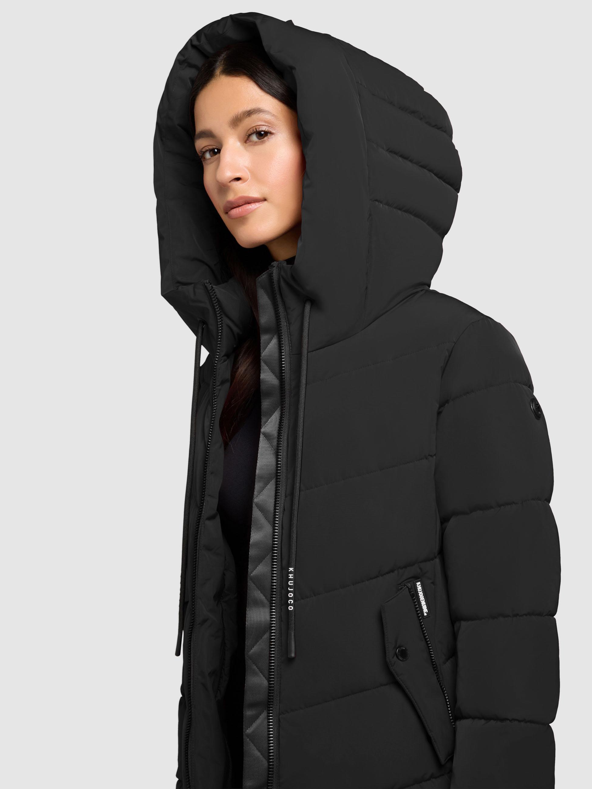 Warmer Steppmantel mit großer Kapuze "Mikia2-YM" Black