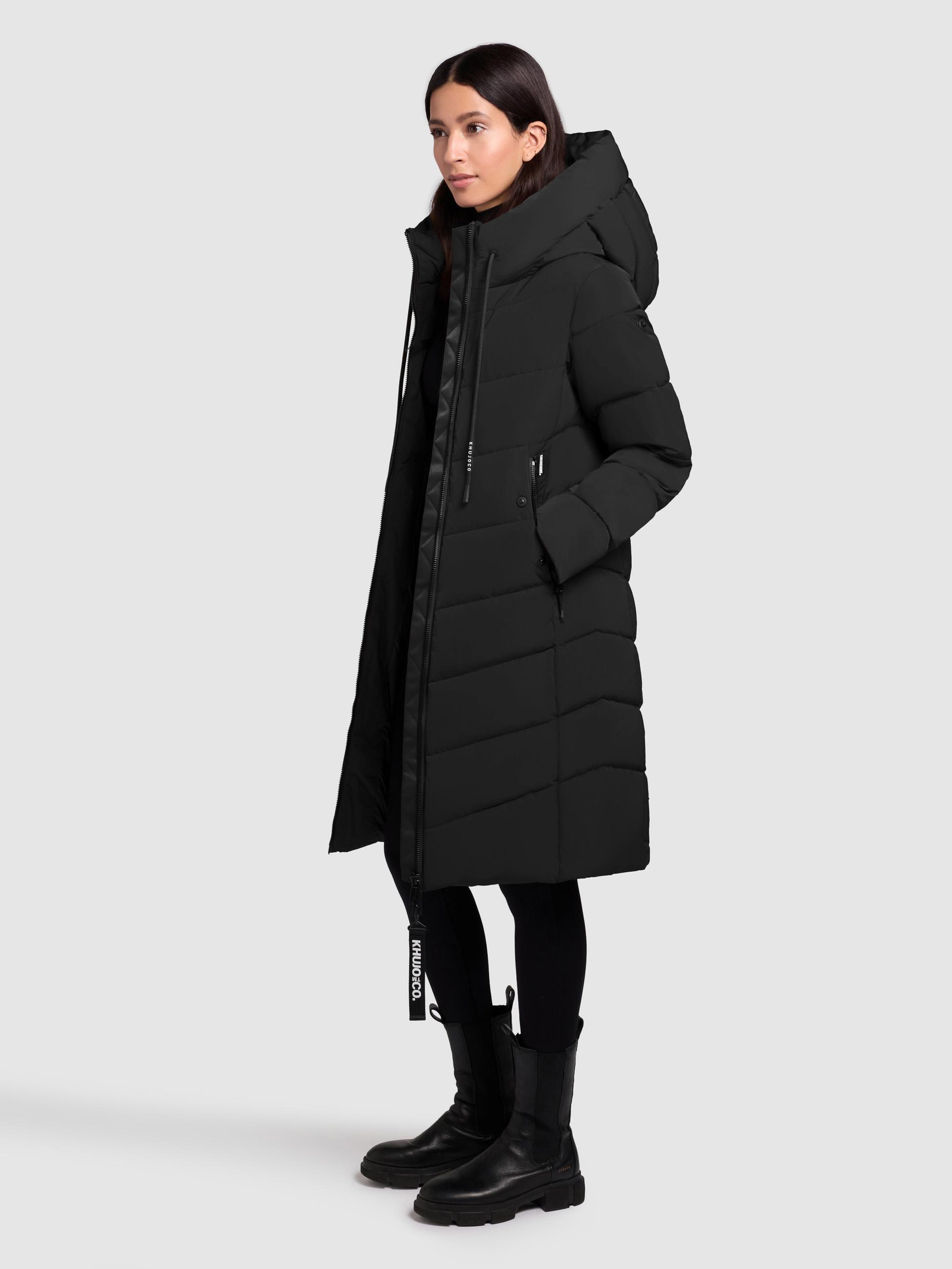 Warmer Steppmantel mit großer Kapuze "Mikia2-YM" Black