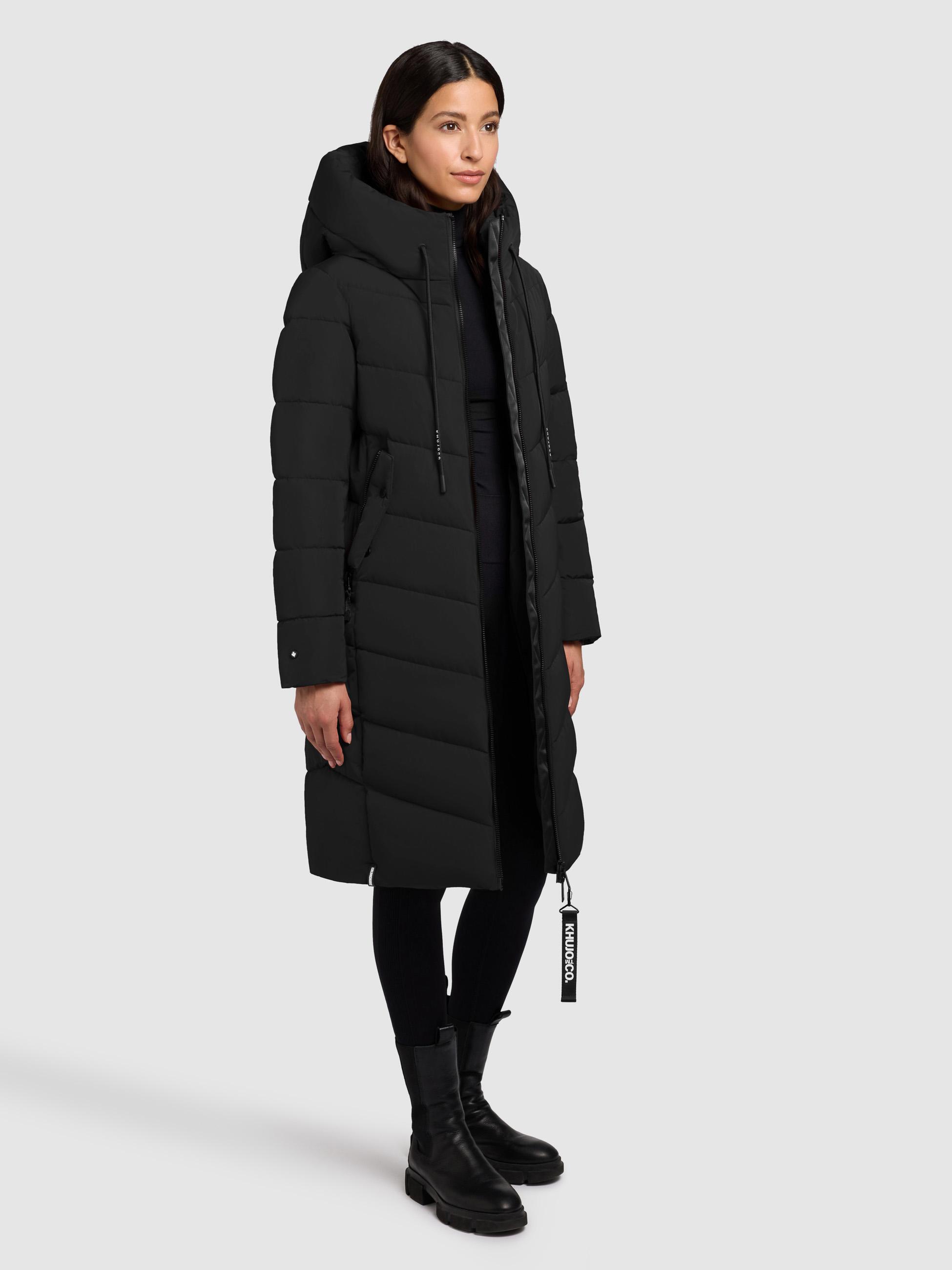 Warmer Steppmantel mit großer Kapuze "Mikia2-YM" Black