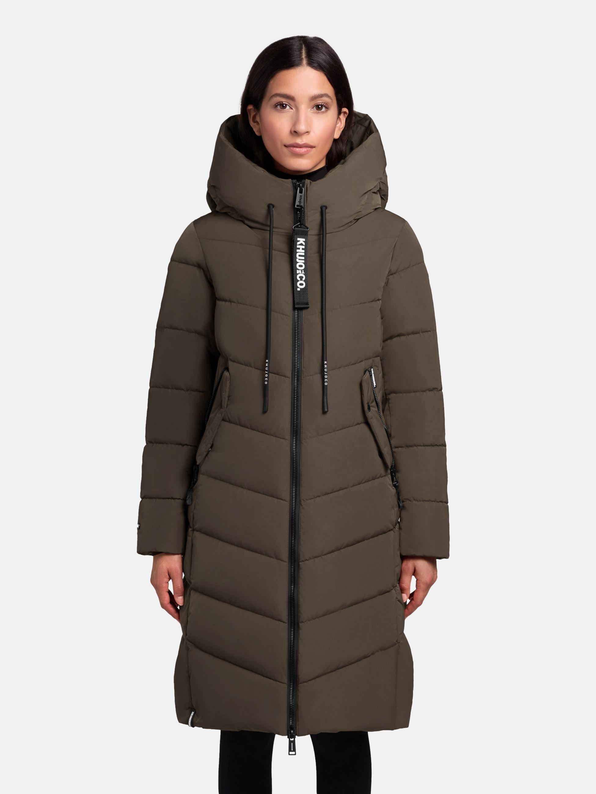 Warmer Steppmantel mit großer Kapuze "Mikia2-YM" Dark Green