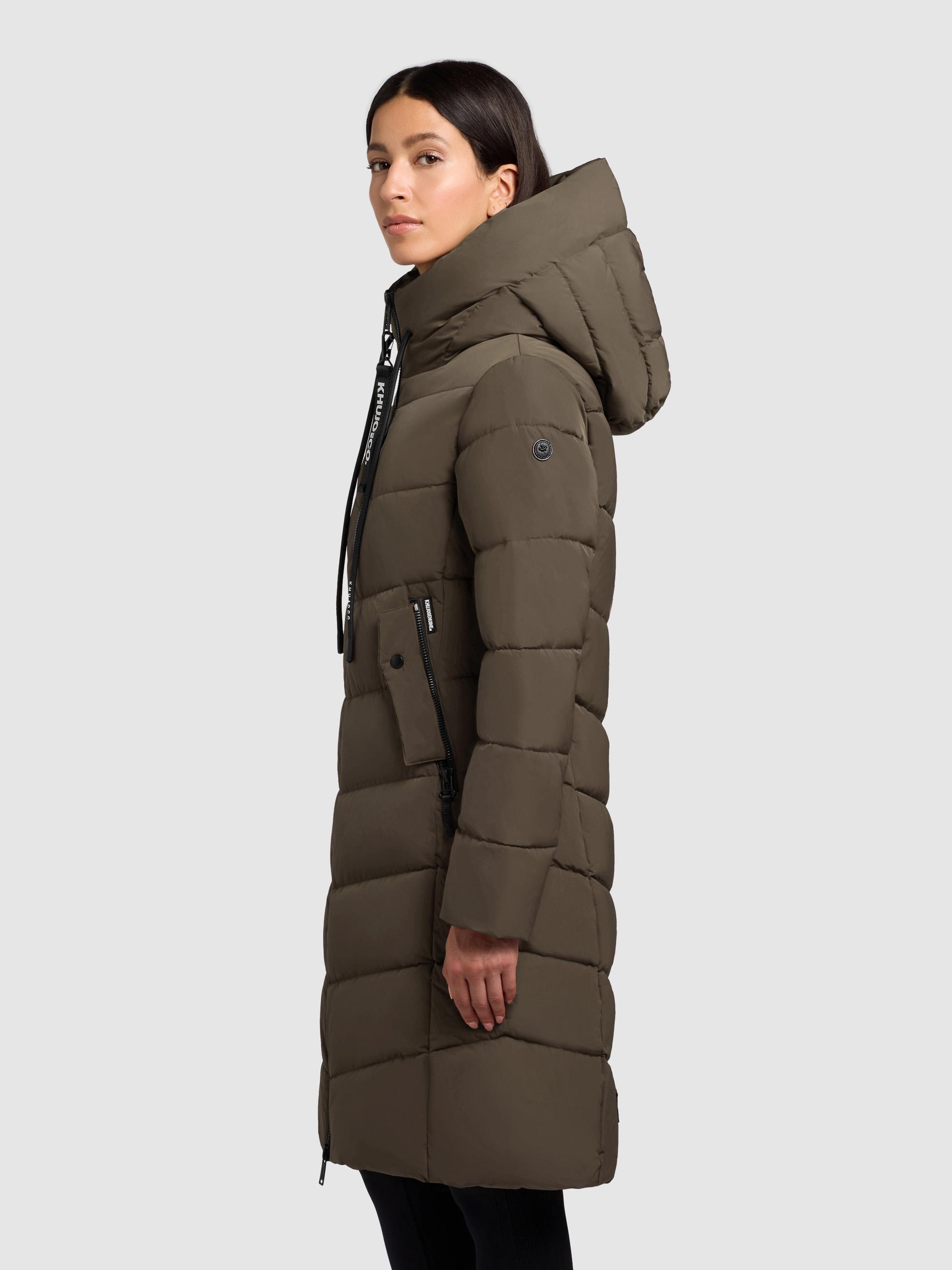 Warmer Steppmantel mit großer Kapuze "Mikia2-YM" Dark Green
