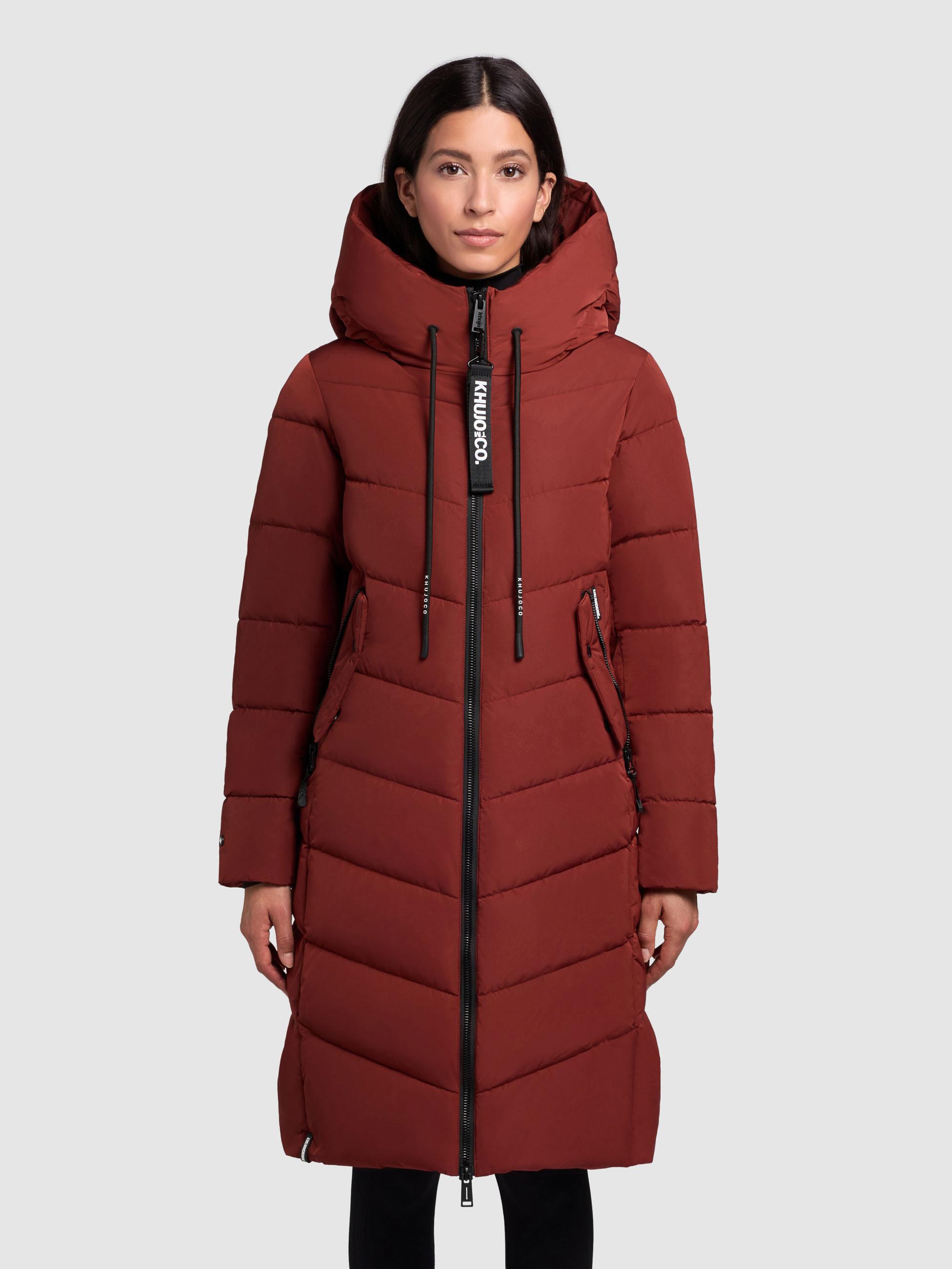 Warmer Steppmantel mit großer Kapuze "Mikia2-YM" Dark Red