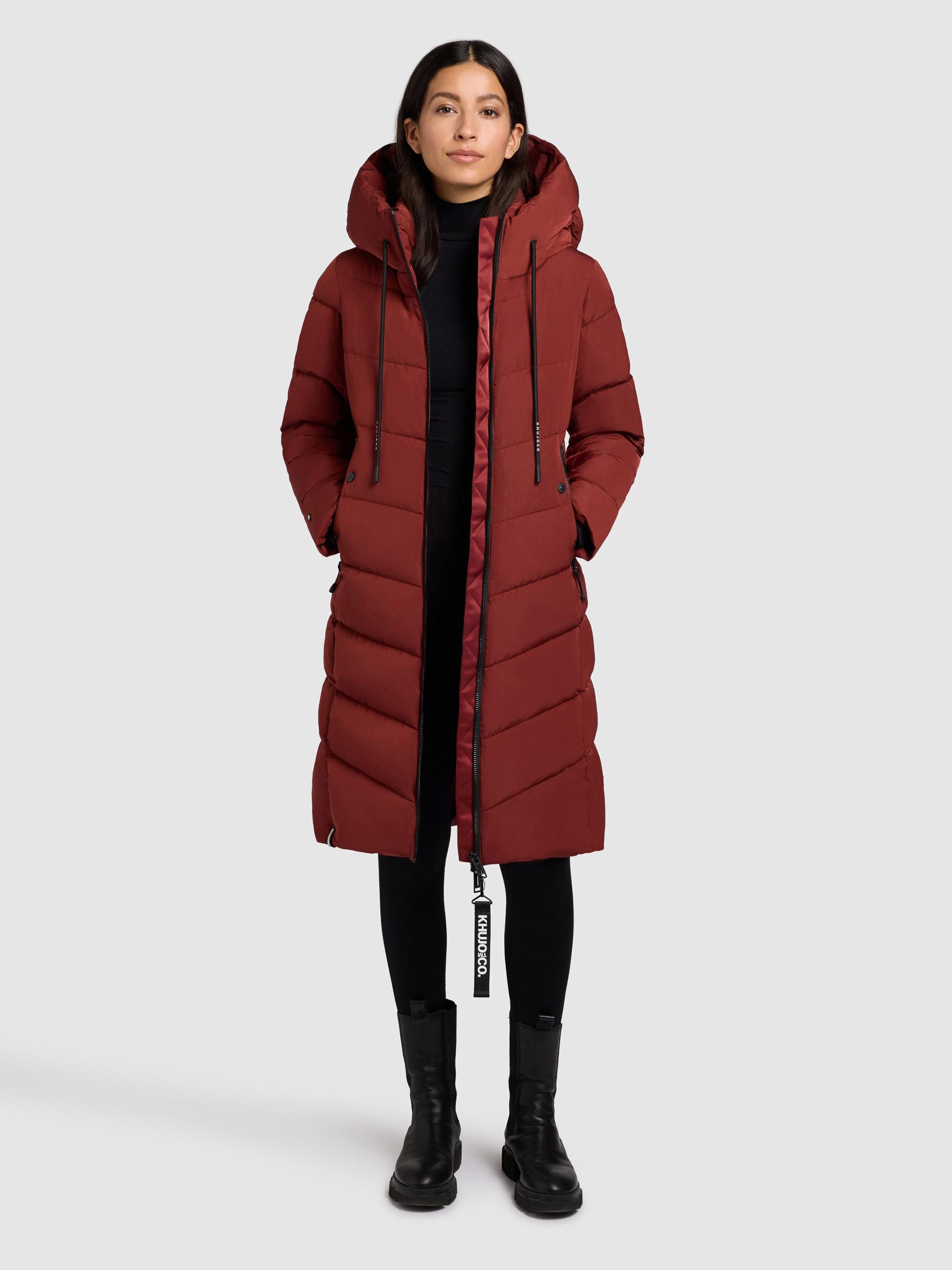 Warmer Steppmantel mit großer Kapuze "Mikia2-YM" Dark Red