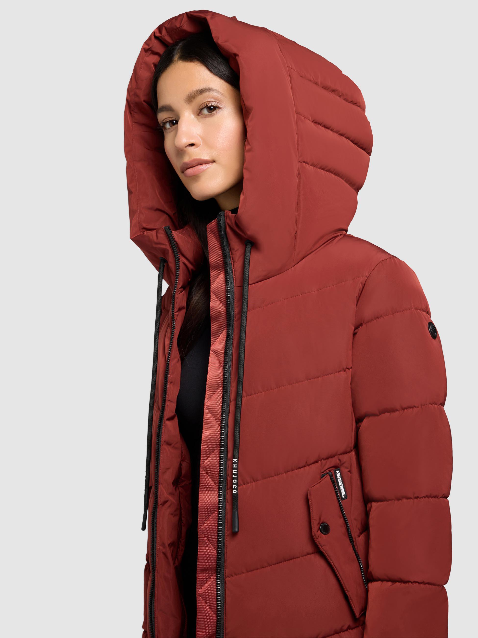 Warmer Steppmantel mit großer Kapuze "Mikia2-YM" Dark Red
