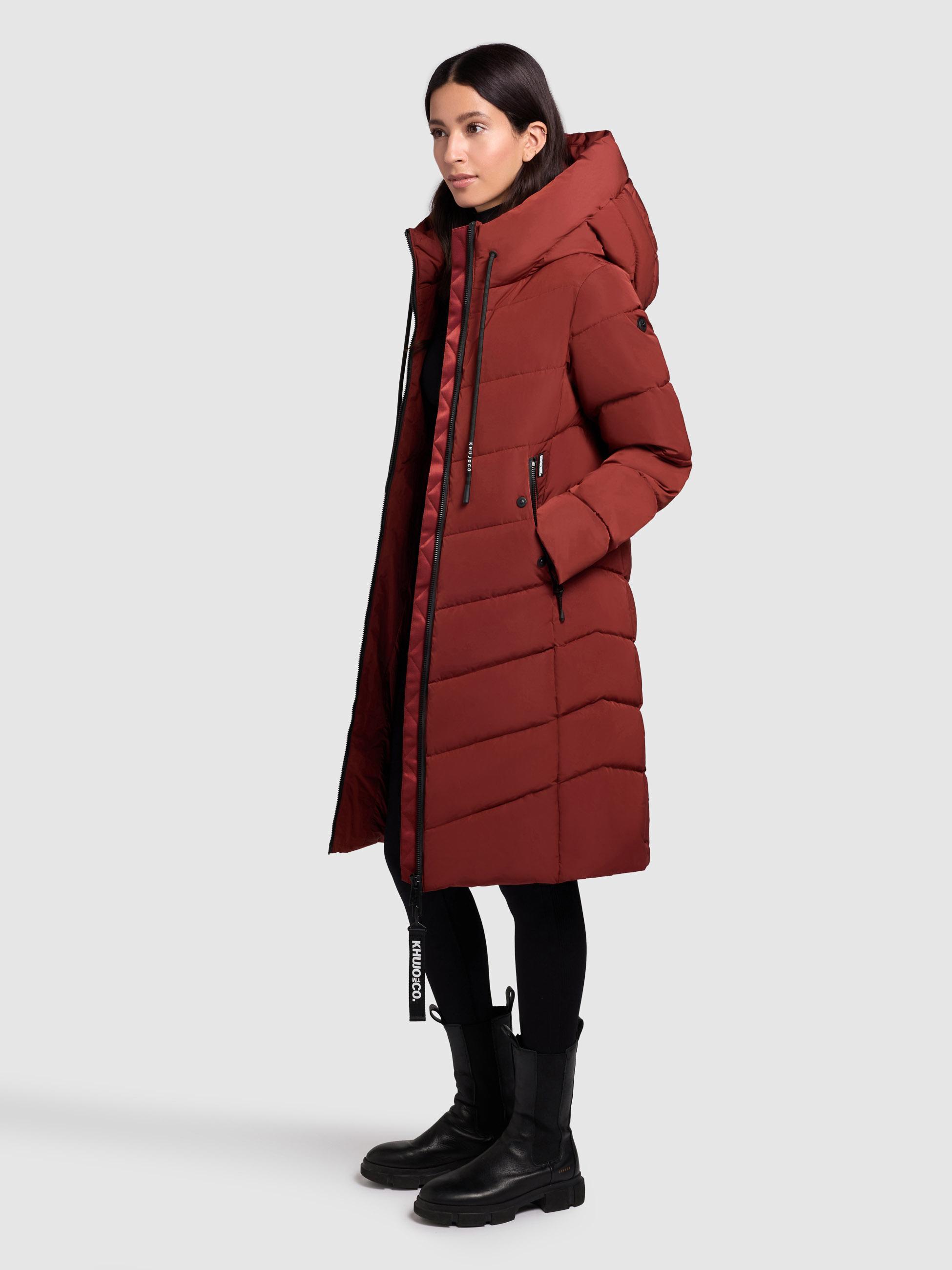 Warmer Steppmantel mit großer Kapuze "Mikia2-YM" Dark Red