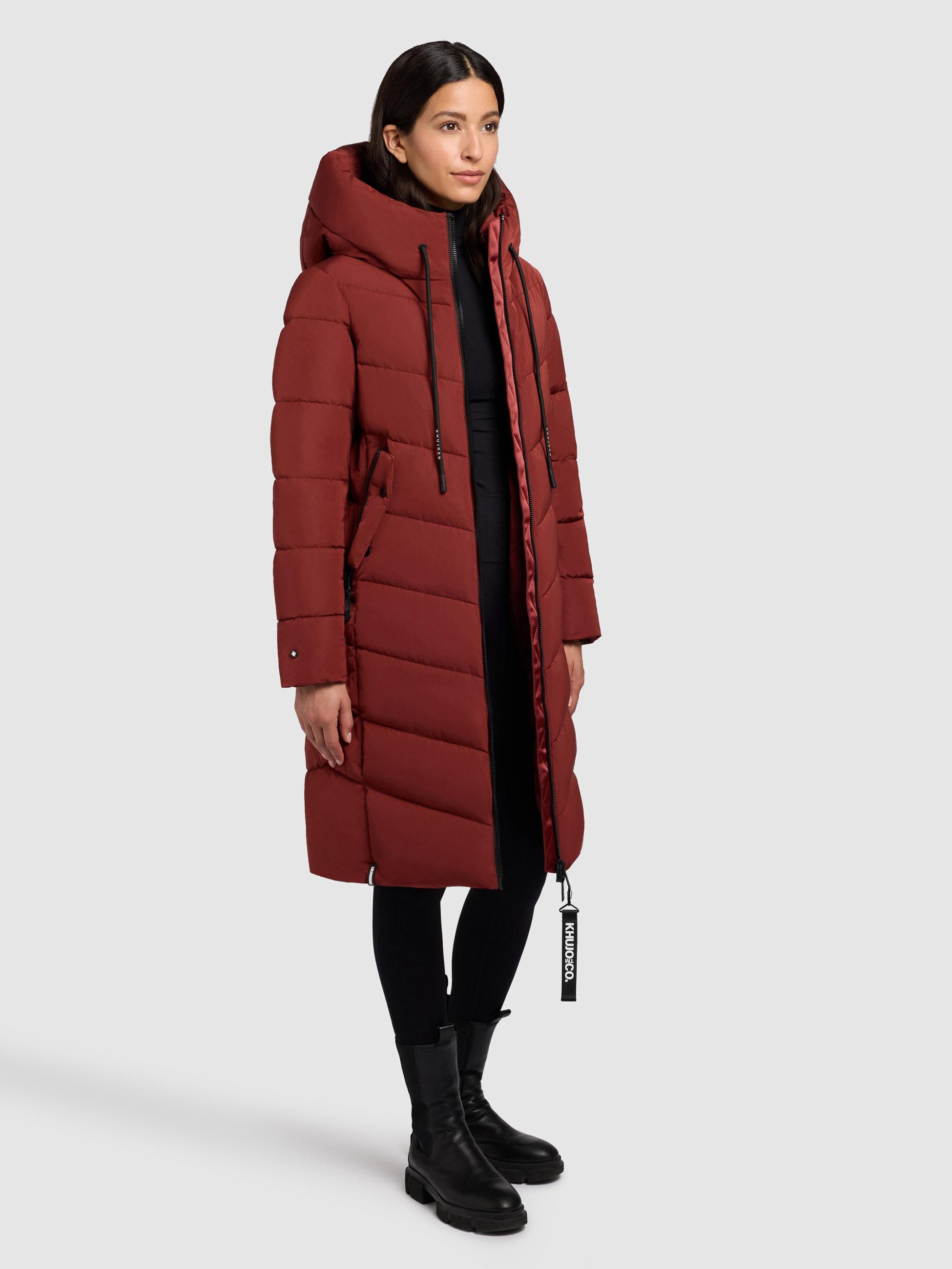 Warmer Steppmantel mit großer Kapuze "Mikia2-YM" Dark Red