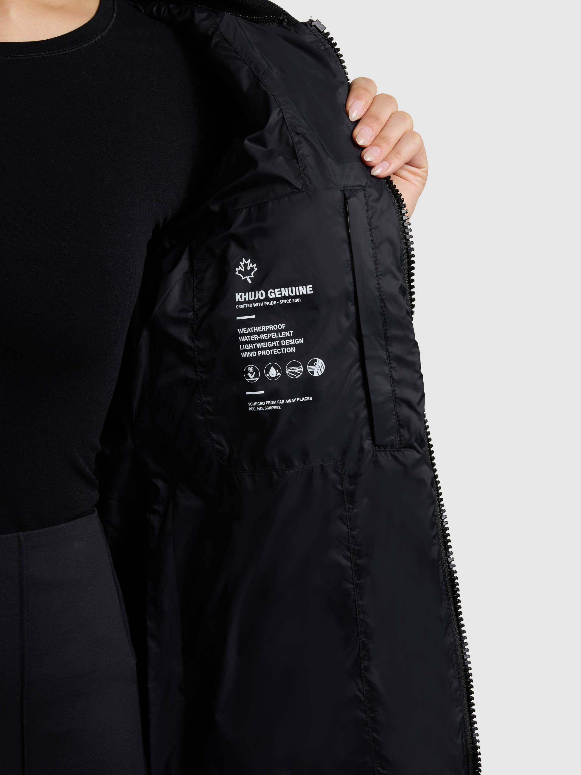 Materialmix-Mantel mit abnehmbarer Kapuze "Nora" Black