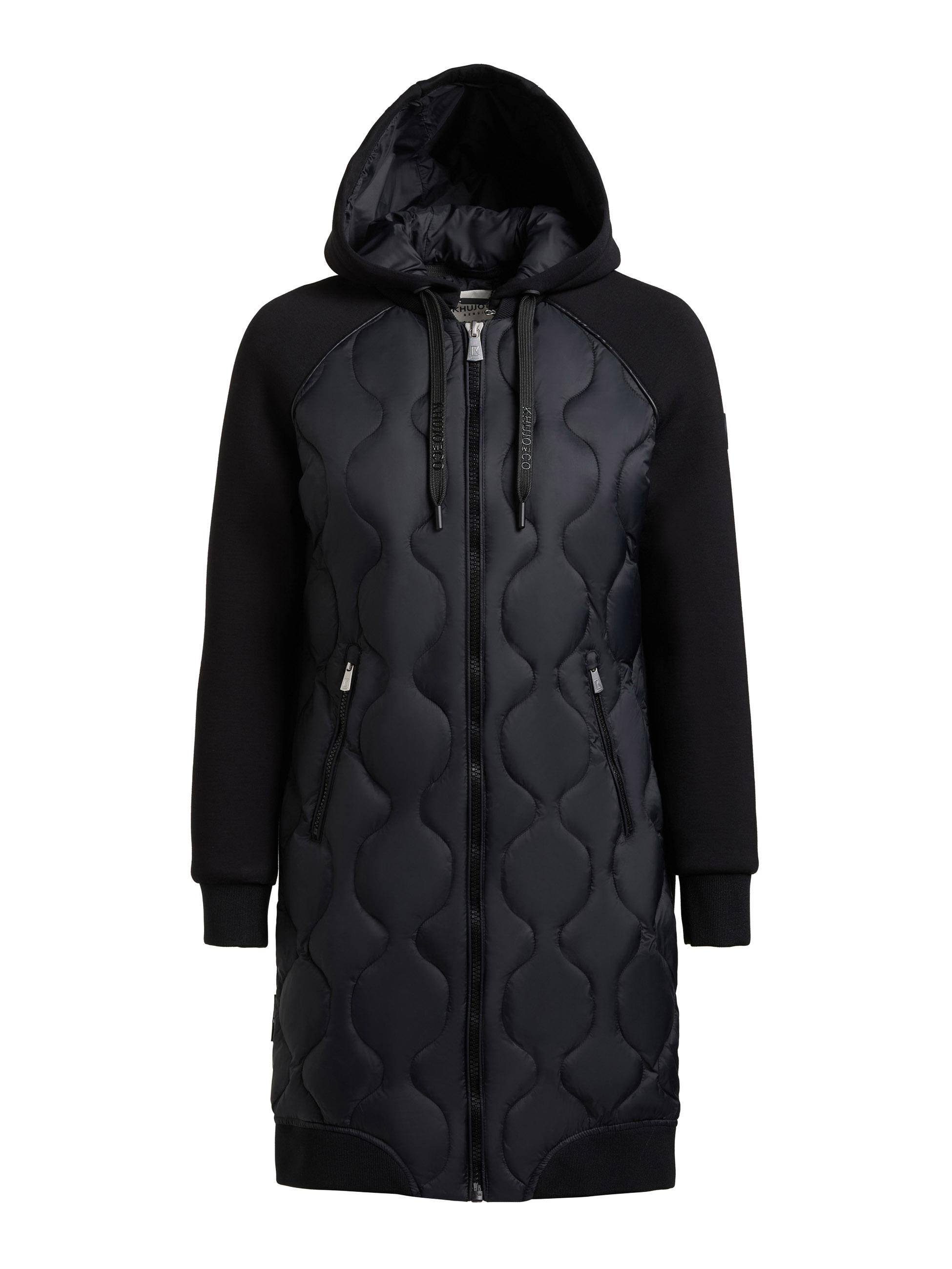 Materialmix-Mantel mit abnehmbarer Kapuze "Nora" Black