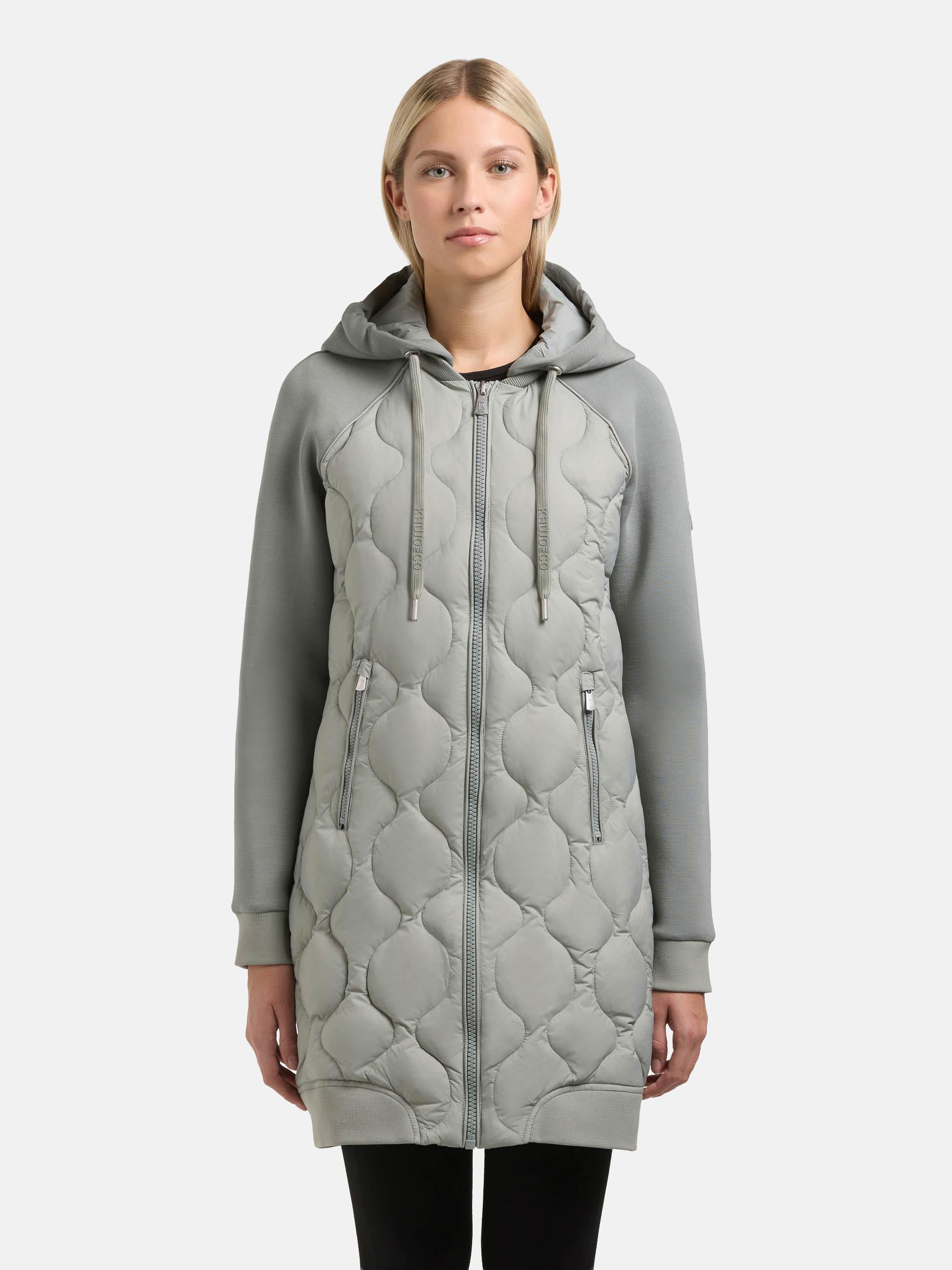 Materialmix-Mantel mit abnehmbarer Kapuze "Nora" Cloud Green