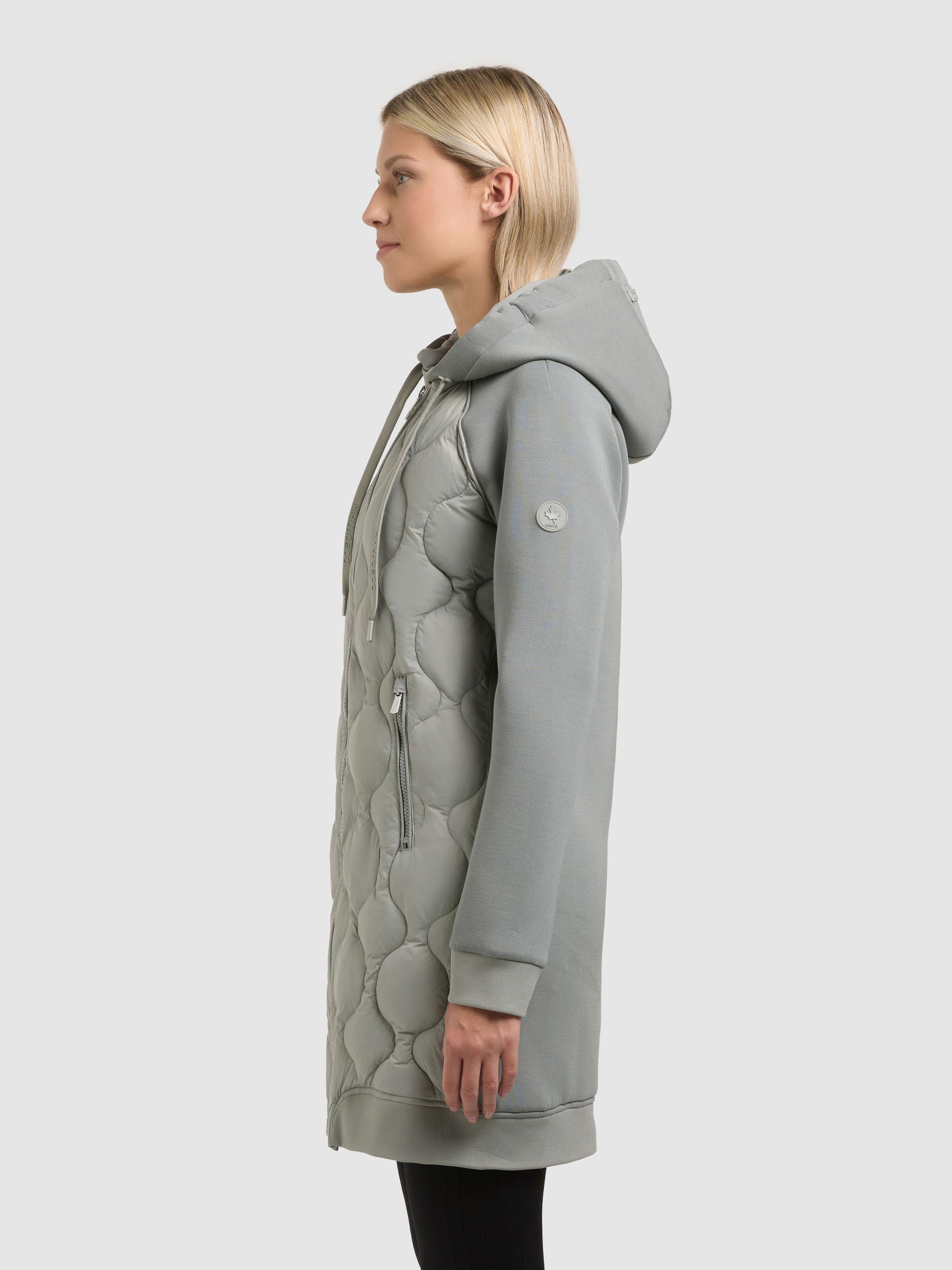 Materialmix-Mantel mit abnehmbarer Kapuze "Nora" Cloud Green