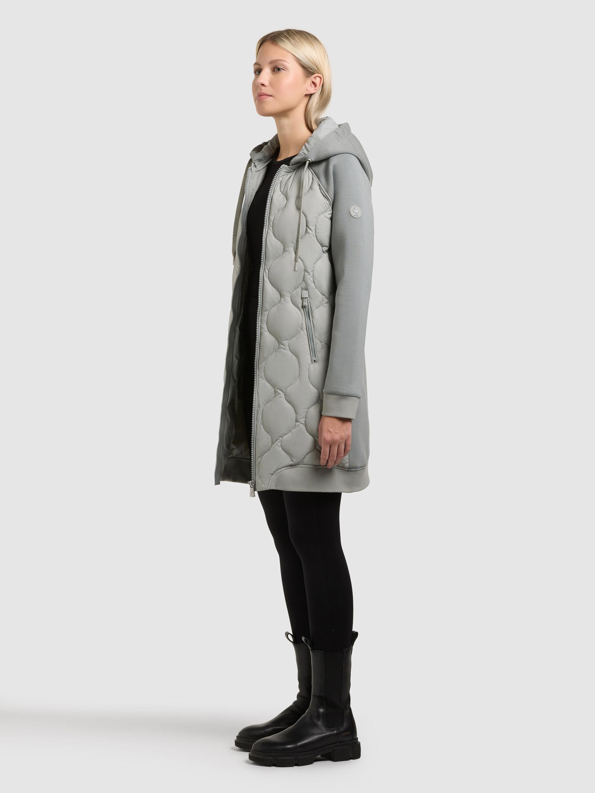 Materialmix-Mantel mit abnehmbarer Kapuze "Nora" Cloud Green