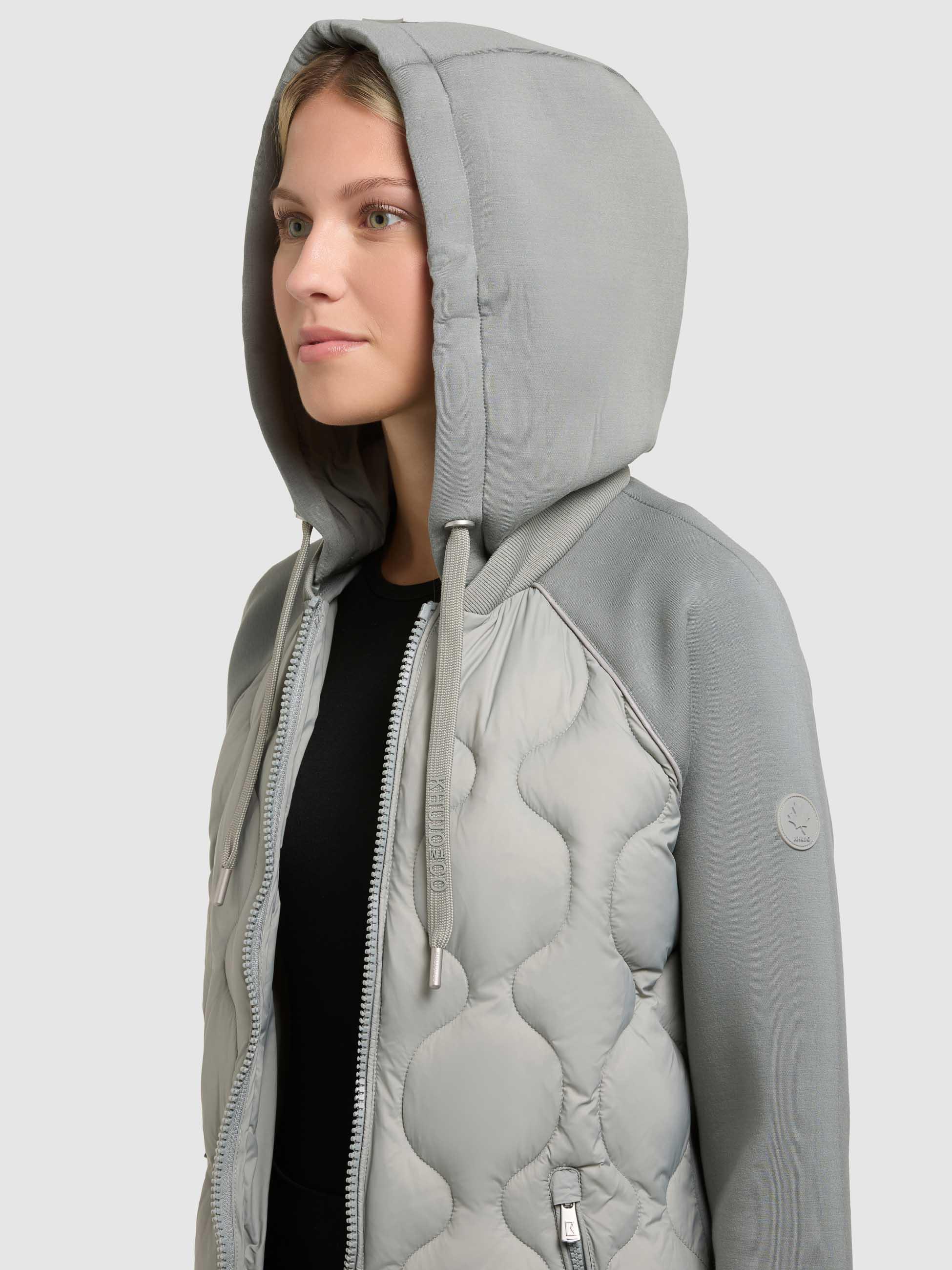 Materialmix-Mantel mit abnehmbarer Kapuze "Nora" Cloud Green