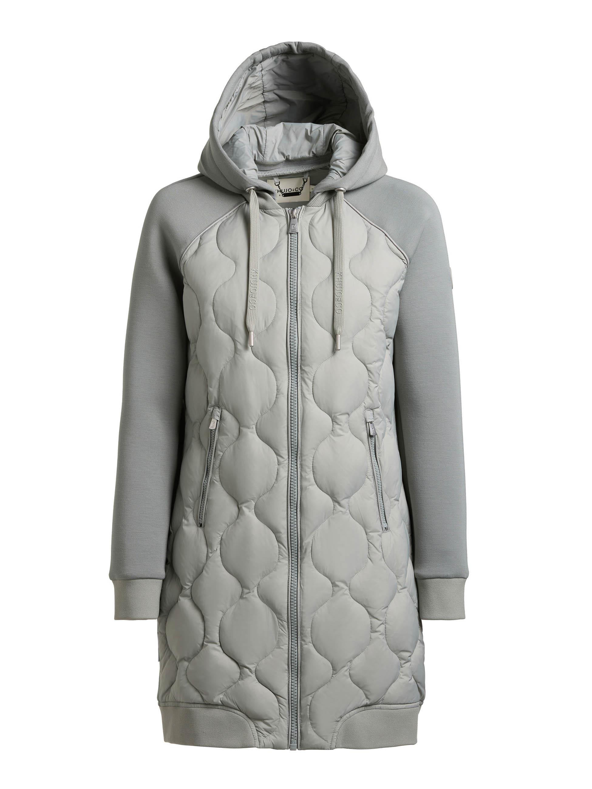 Materialmix-Mantel mit abnehmbarer Kapuze "Nora" Cloud Green