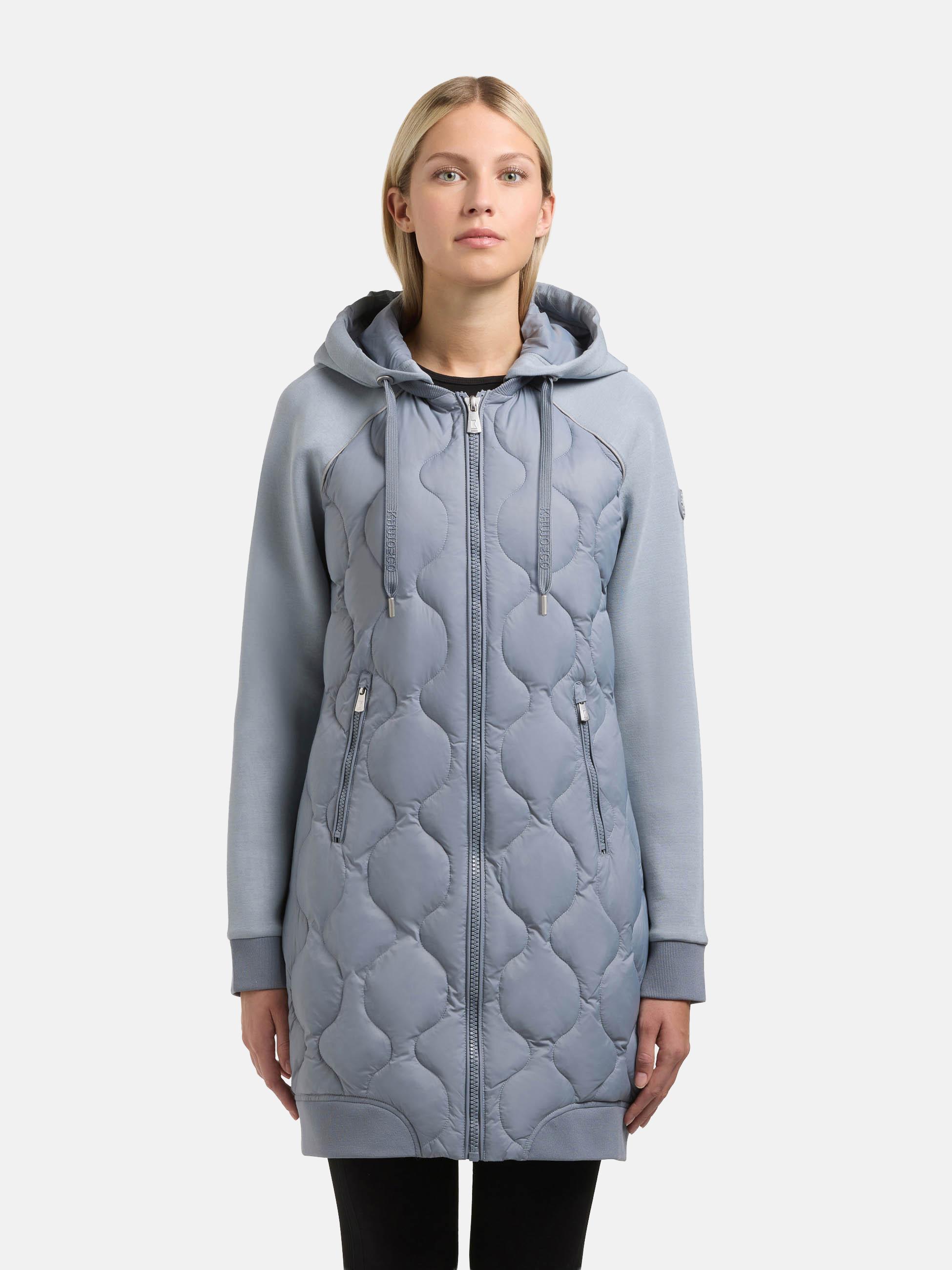 Materialmix-Mantel mit abnehmbarer Kapuze "Nora" Misty Blue