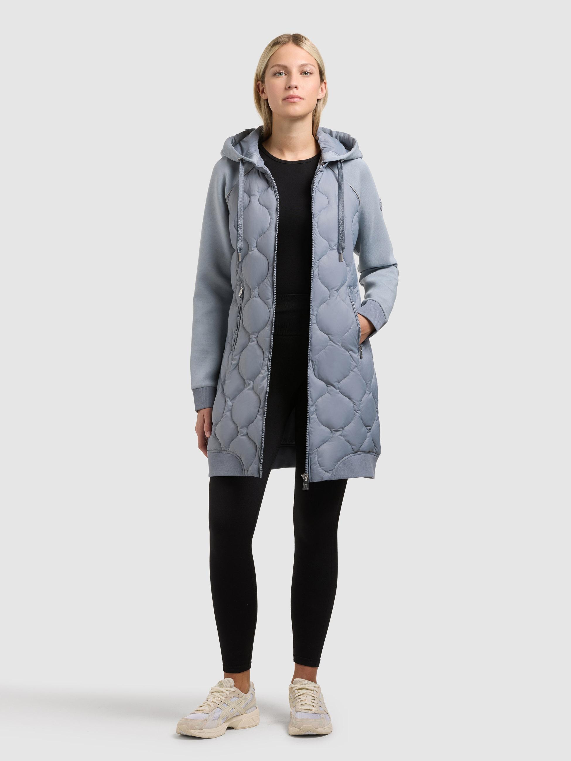 Materialmix-Mantel mit abnehmbarer Kapuze "Nora" Misty Blue