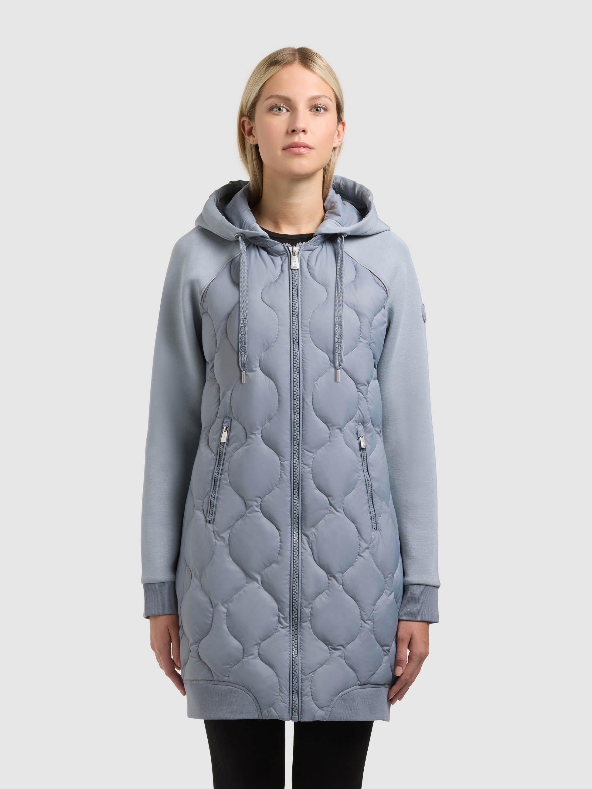 Materialmix-Mantel mit abnehmbarer Kapuze "Nora" Misty Blue