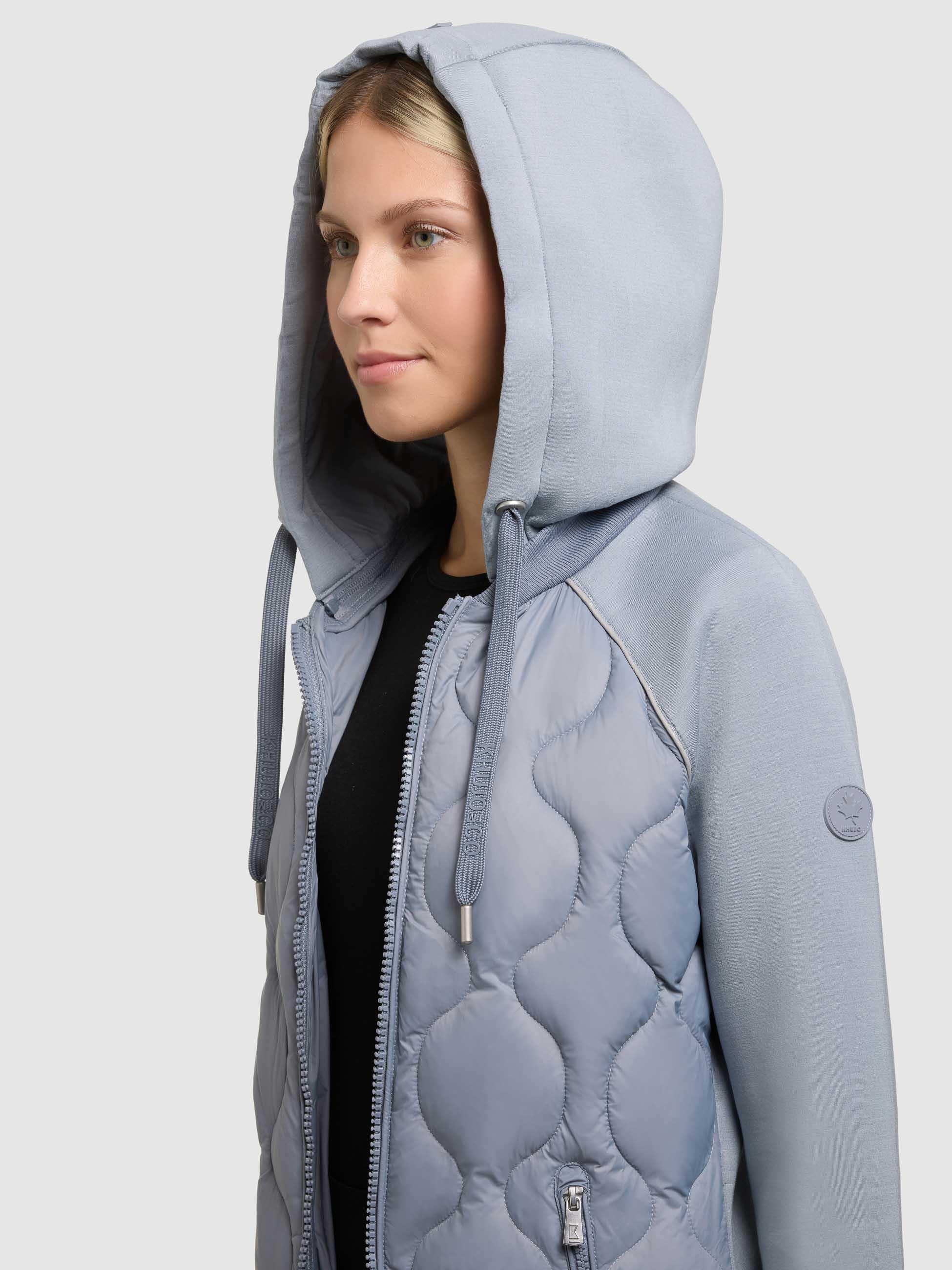 Materialmix-Mantel mit abnehmbarer Kapuze "Nora" Misty Blue
