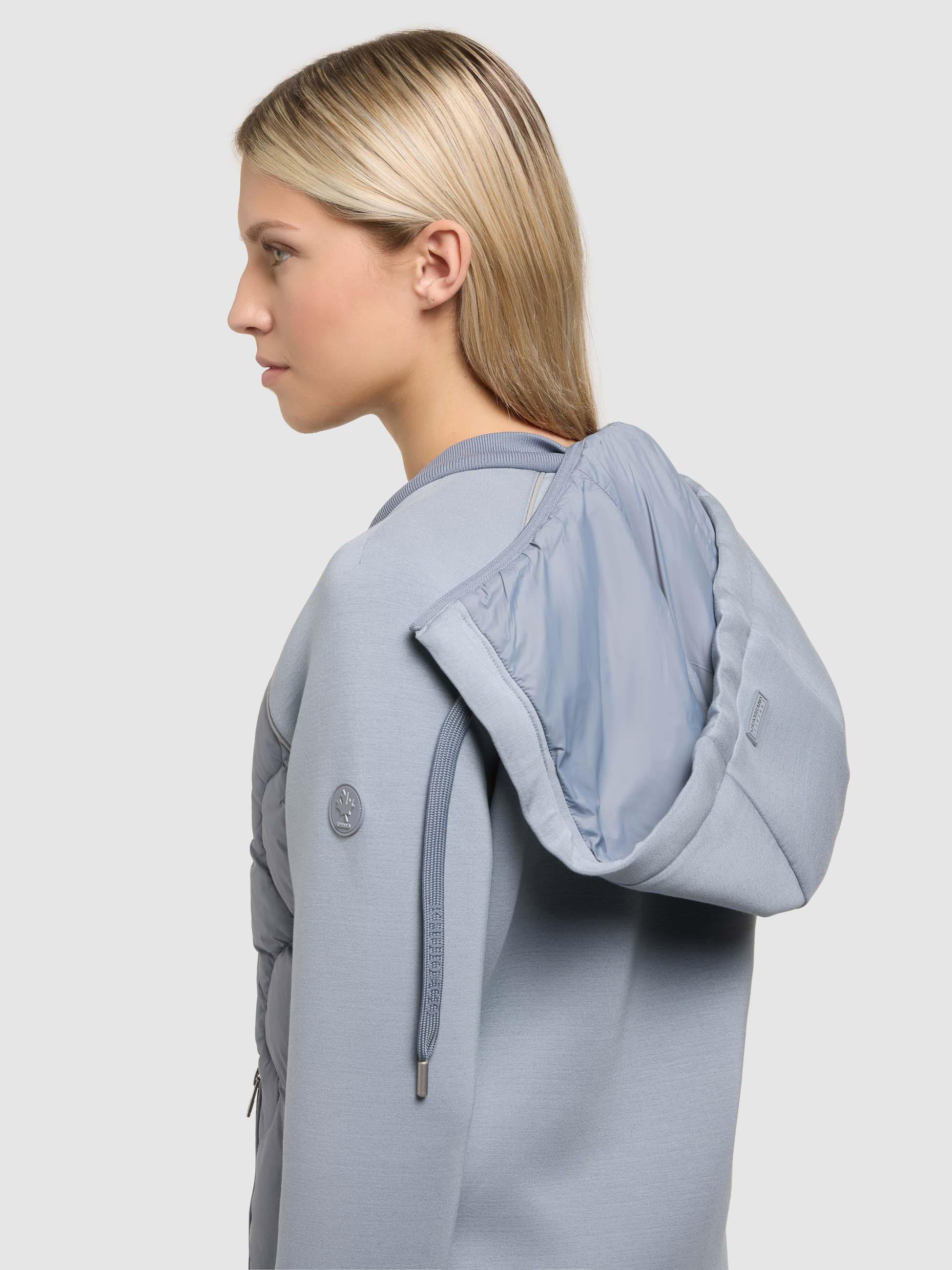 Materialmix-Mantel mit abnehmbarer Kapuze "Nora" Misty Blue