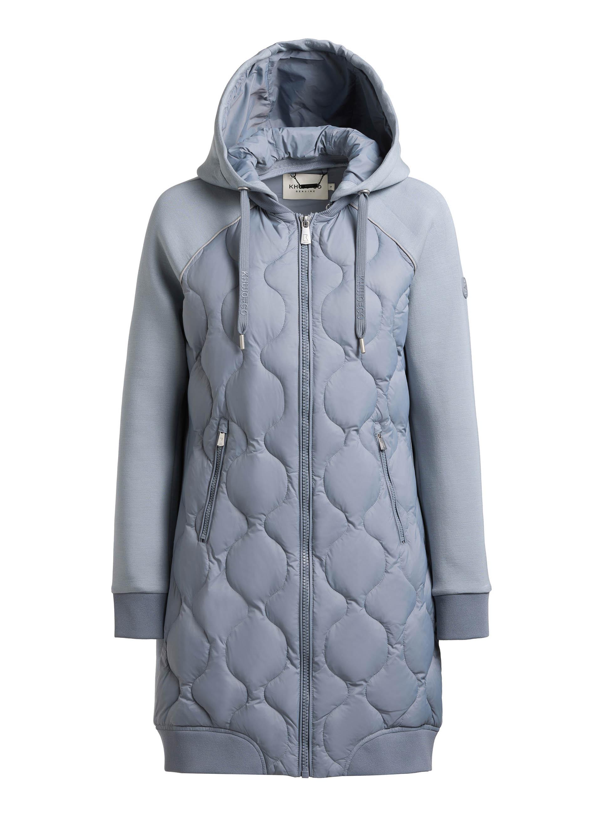 Materialmix-Mantel mit abnehmbarer Kapuze "Nora" Misty Blue