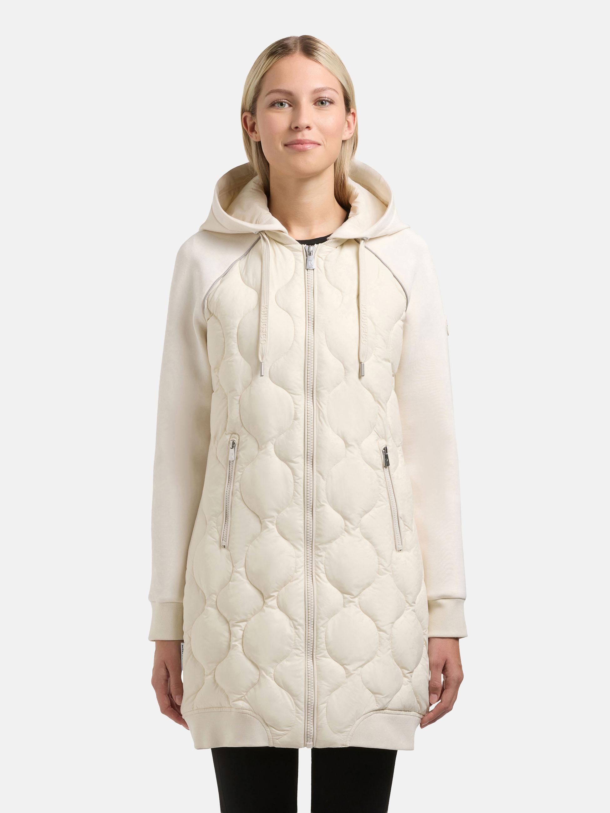 Materialmix-Mantel mit abnehmbarer Kapuze "Nora" Offwhite