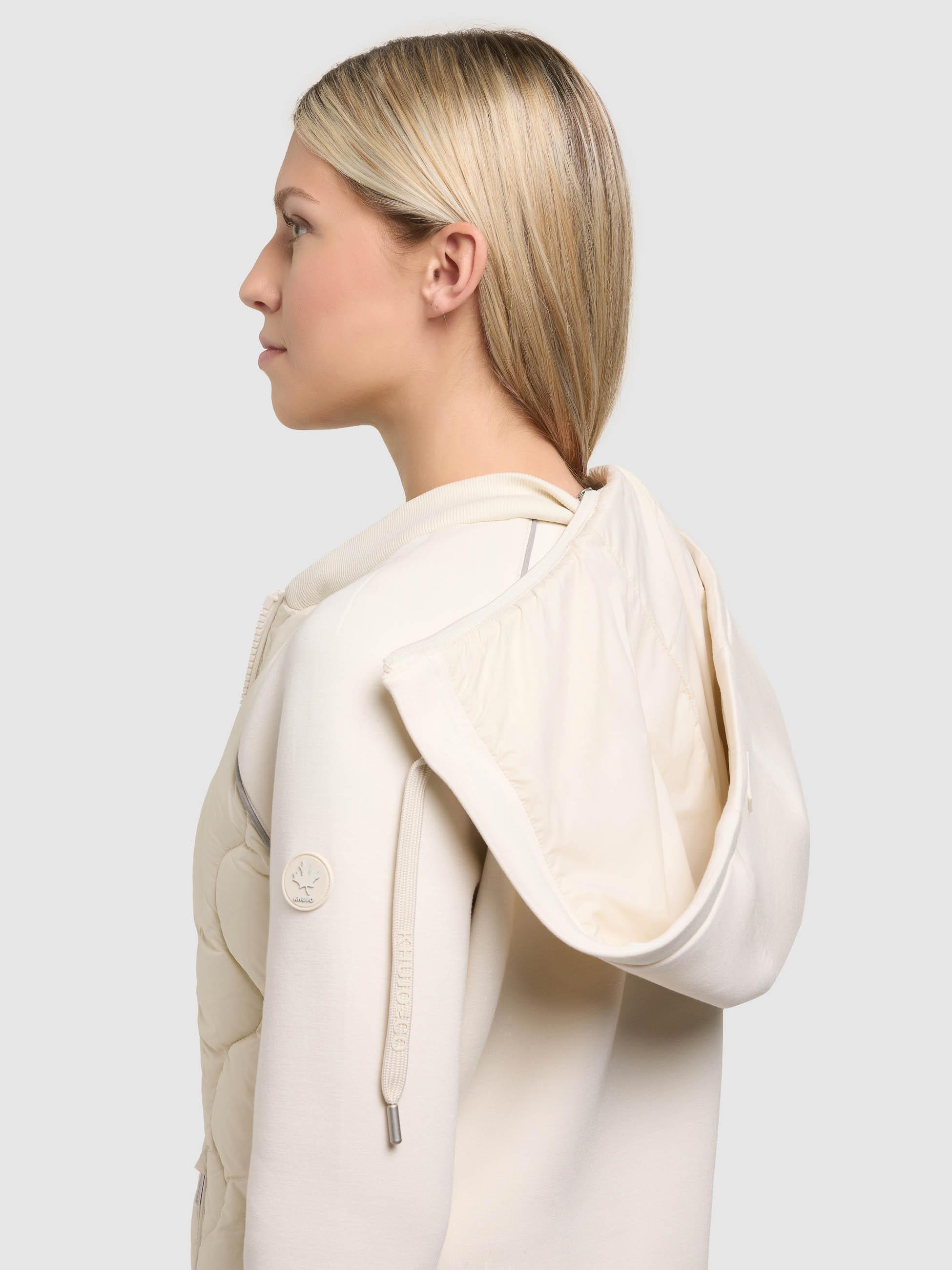 Materialmix-Mantel mit abnehmbarer Kapuze "Nora" Offwhite