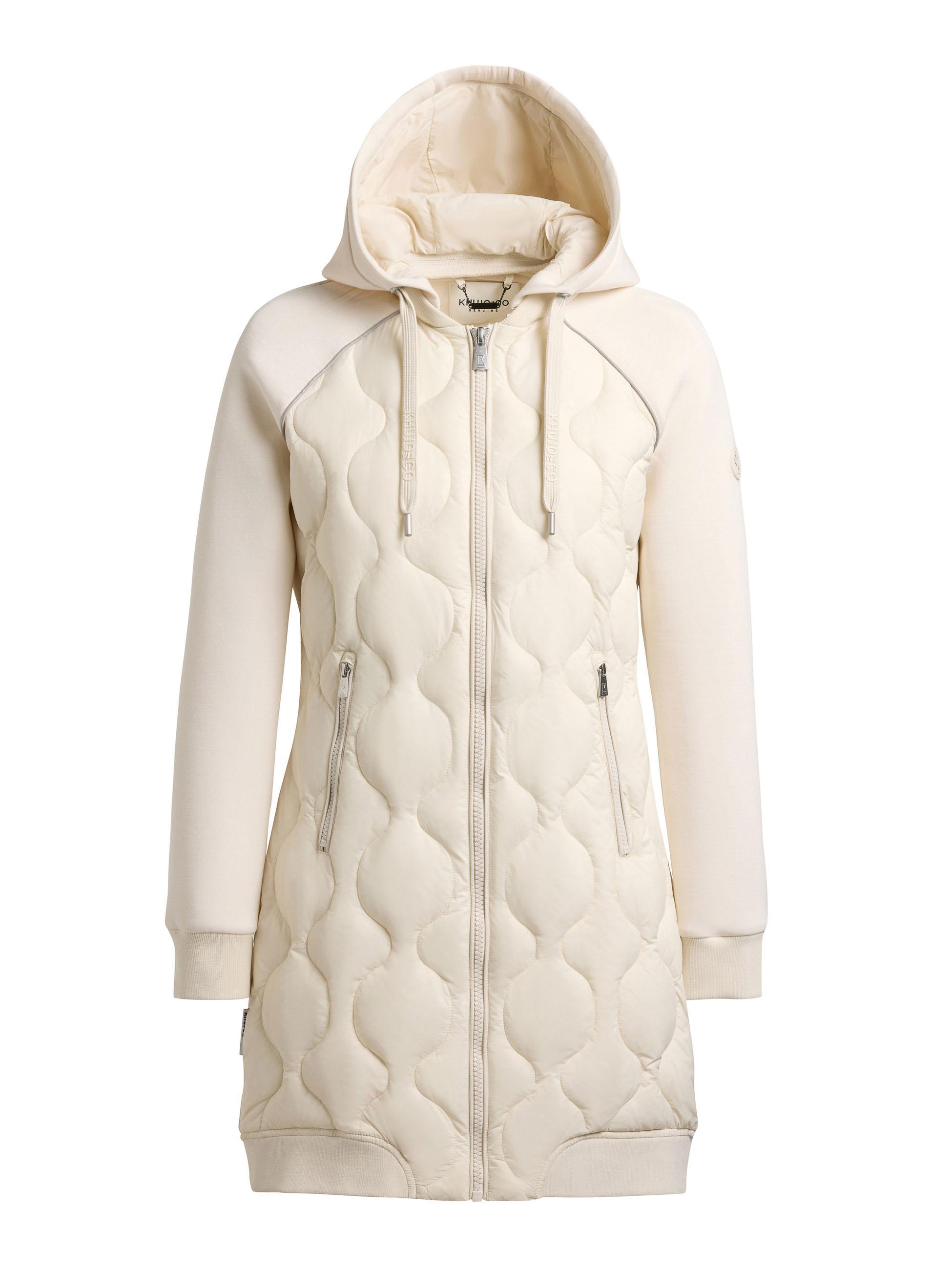 Materialmix-Mantel mit abnehmbarer Kapuze "Nora" Offwhite