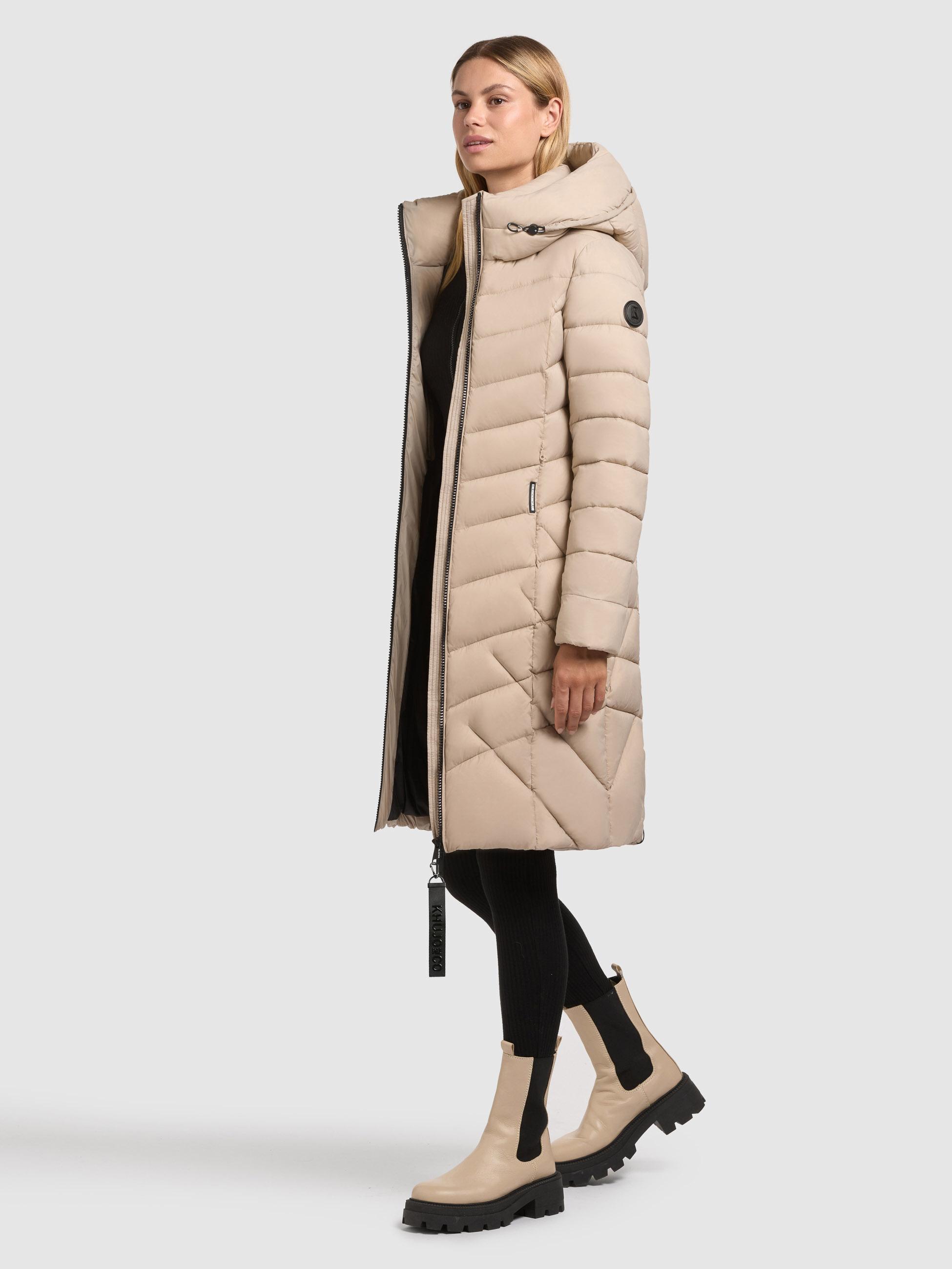 Steppmantel mit Kapuze und Schlüsselanhänger "Odana3-YM" Feather Beige