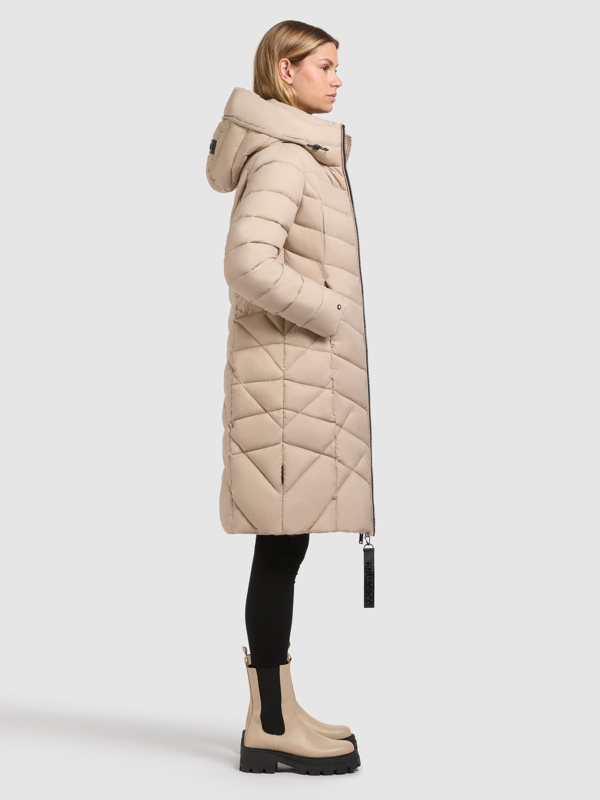 Steppmantel mit Kapuze und Schlüsselanhänger "Odana3-YM" Feather Beige