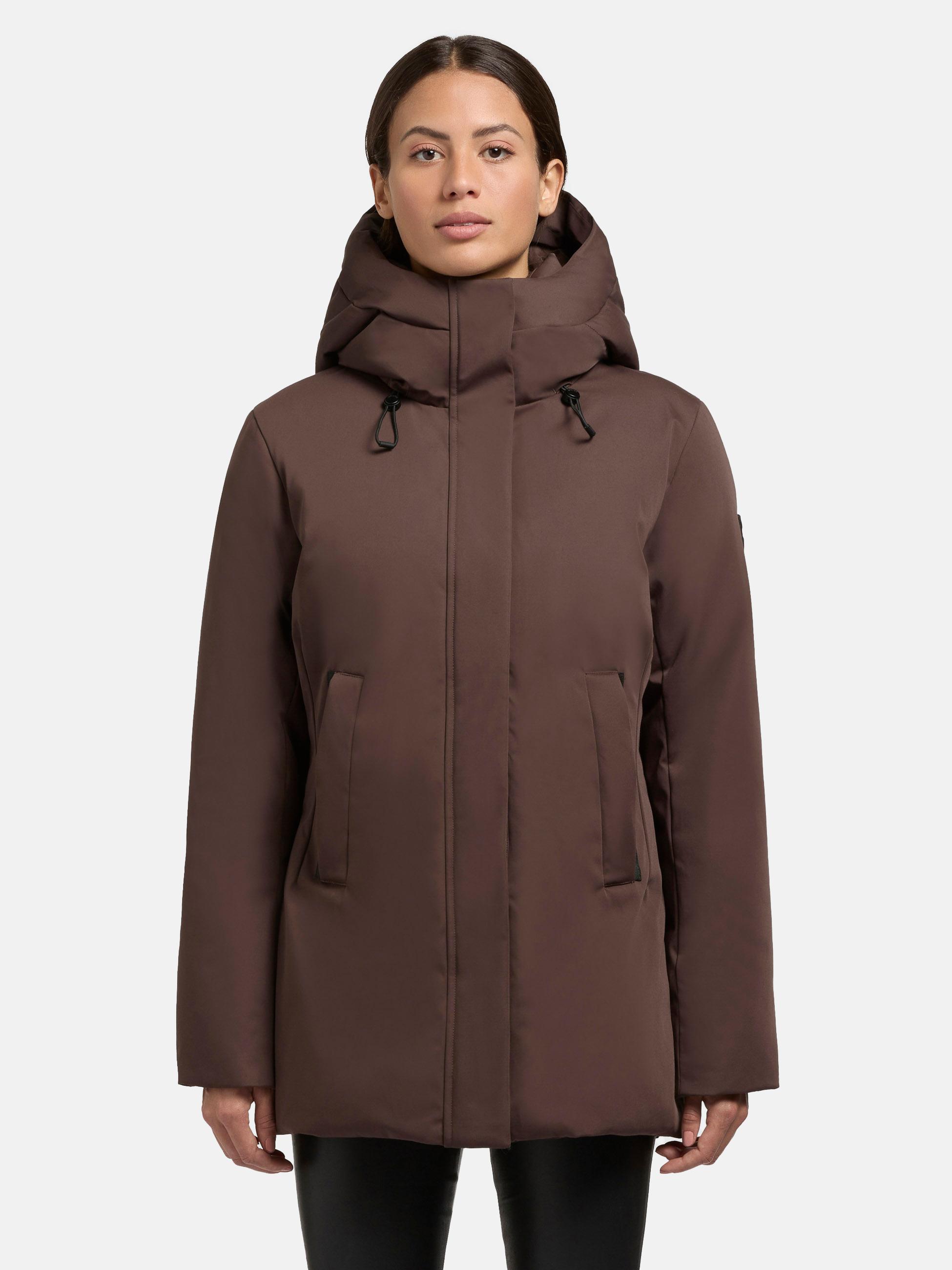 Warme Winterjacke mit gesteppter Rückseite und innenliegenden Trägern "Palla-YM" Dark Brown