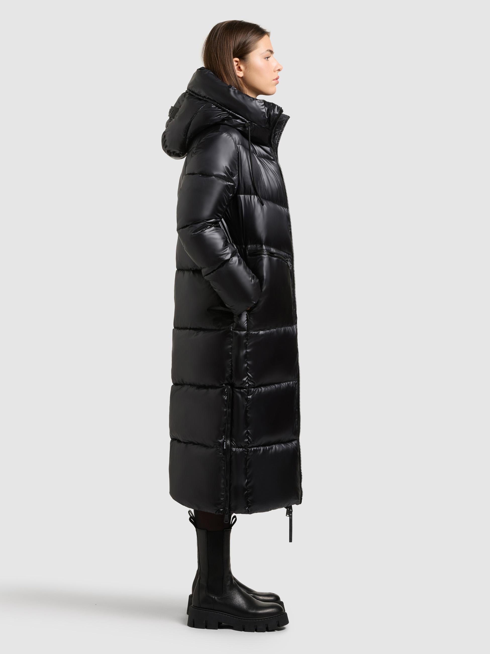Extralanger Steppmantel mit seitlichen Gehschlitzen "Tonia" Black