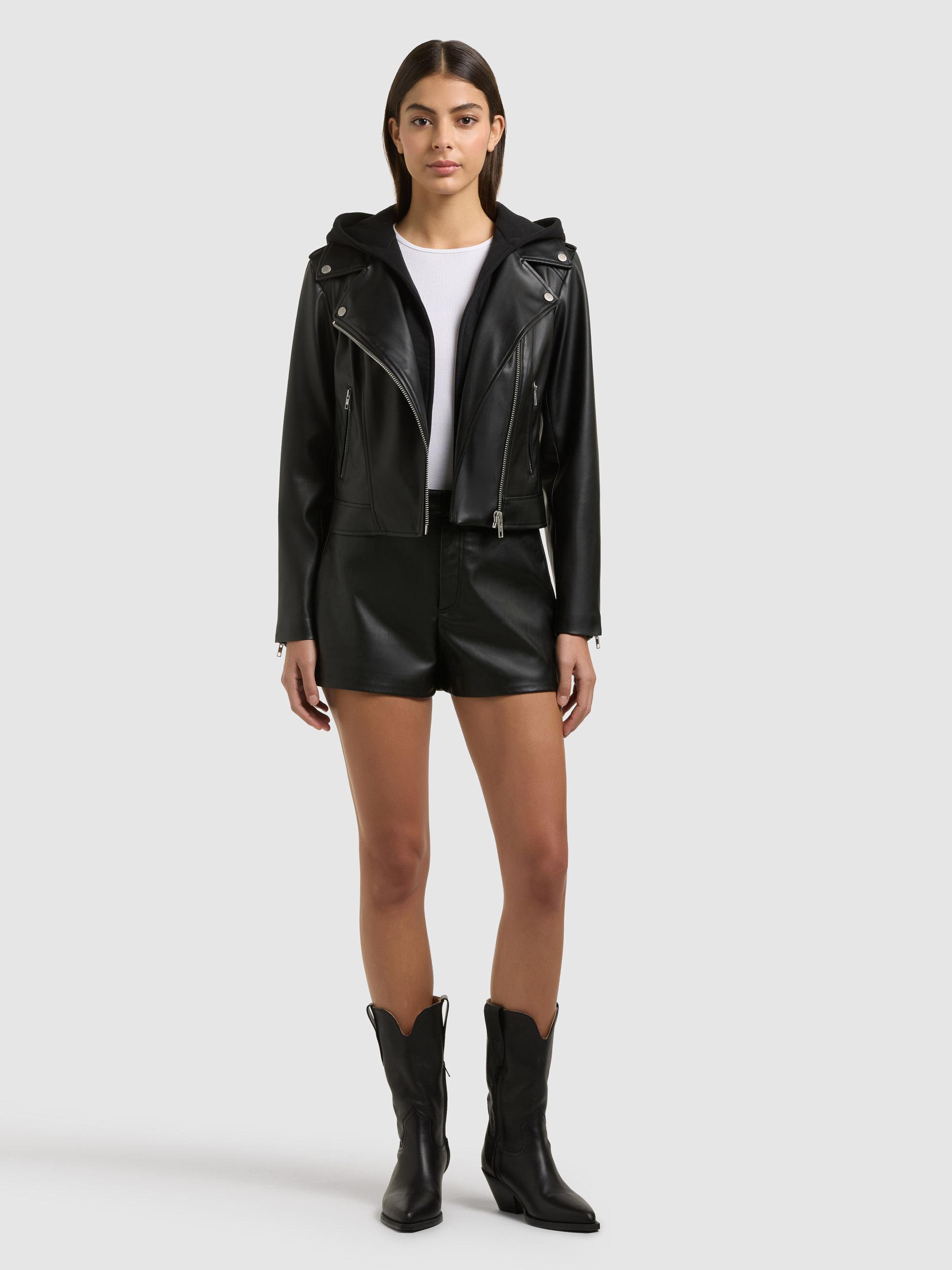 Kunstlederjacke mit abnehmbarer Kapuze "Yael" Black