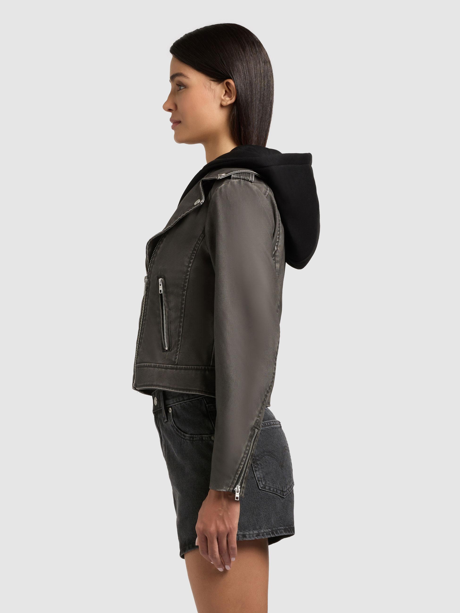 Kunstlederjacke mit abnehmbarer Kapuze "Yael" Vintage Black