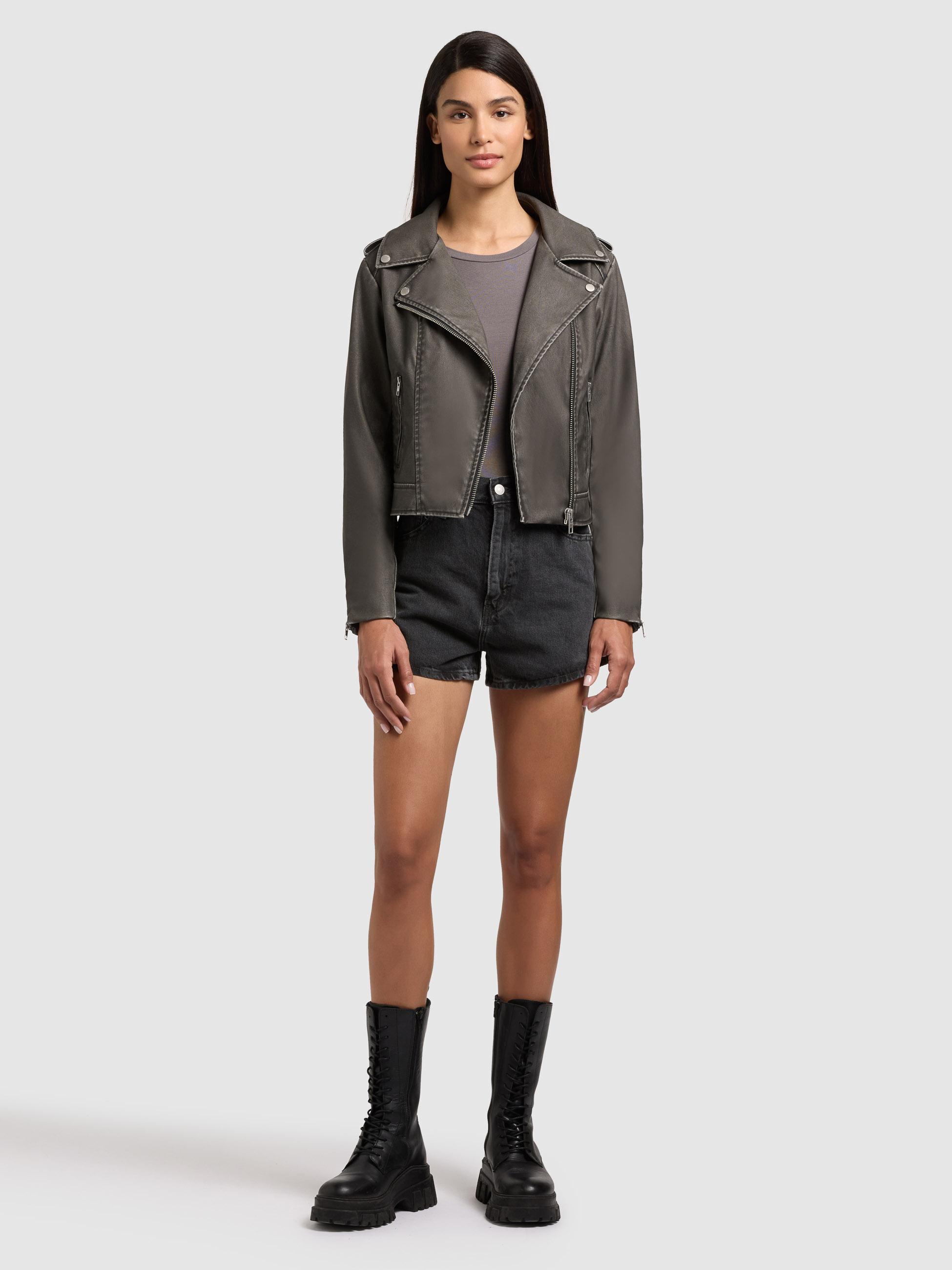 Kunstlederjacke mit abnehmbarer Kapuze "Yael" Vintage Black