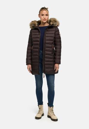 Langer Winter Steppmantel mit Kunstfellkapuze "Rose-Stepp"