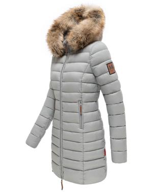 Langer Winter Steppmantel mit Kunstfellkapuze "Rose-Stepp"