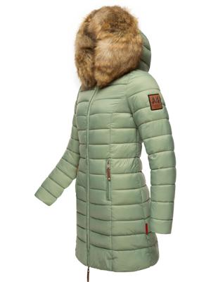 Langer Winter Steppmantel mit Kunstfellkapuze "Rose-Stepp"