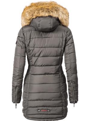 Langer Winter Steppmantel mit Kunstfellkapuze "Papaya"