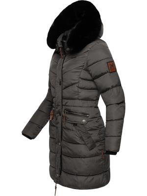Langer Winter Steppmantel mit Kunstfellkapuze "Paula"