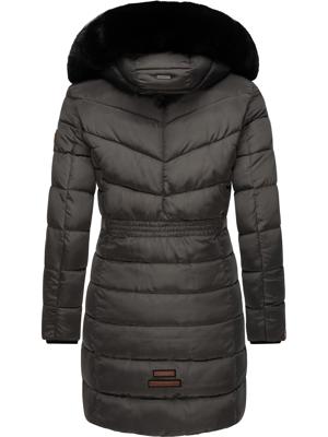 Langer Winter Steppmantel mit Kunstfellkapuze "Paula"