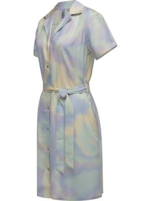 Gemustertes Sommerkleid Kurzarm Midikleid mit Knopfleiste und Stoffgürtel "Sawira"